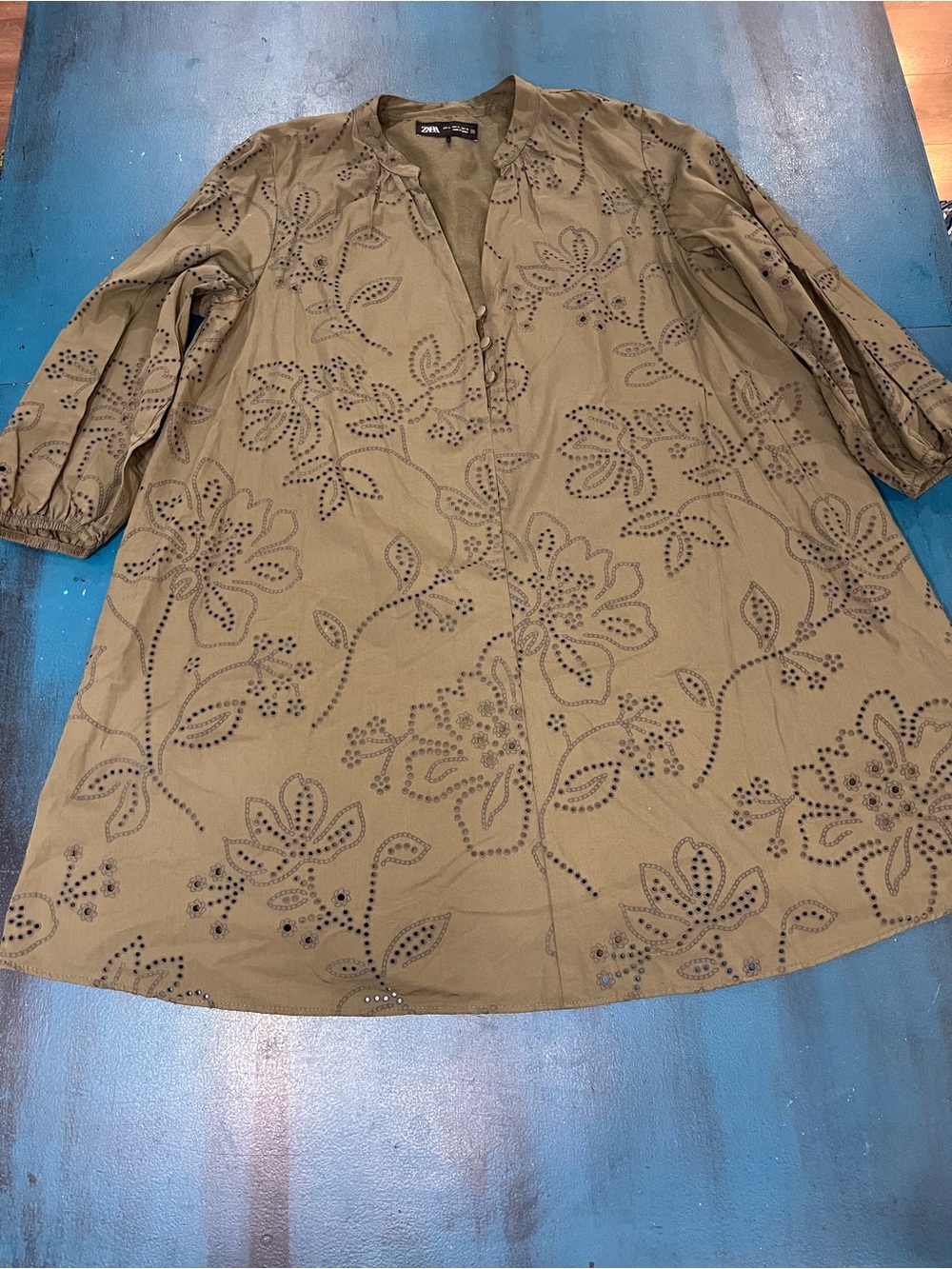 Zara Olive Eyelet Floral Tunic Dress